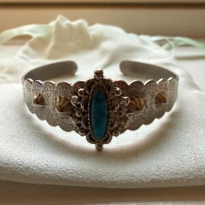Silver Cuff Bracelet with Turquoise Accent